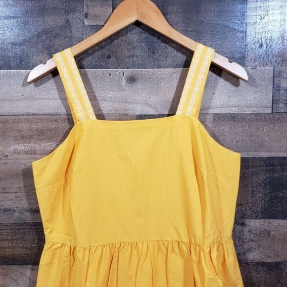 J. Crew Factory NWT embroidered scalloped yellow dress woman's size 6 - Picture 7 of 13